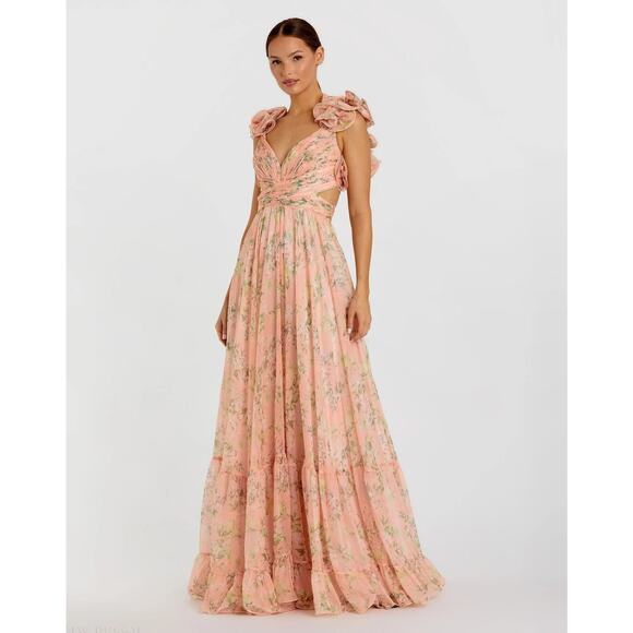 Mac Duggal Dresses & Skirts - Mac Duggal 67803 Pink Ruffle Tiered Floral Cut-Out Chiffon Gown Dress Sz 4 NWOT